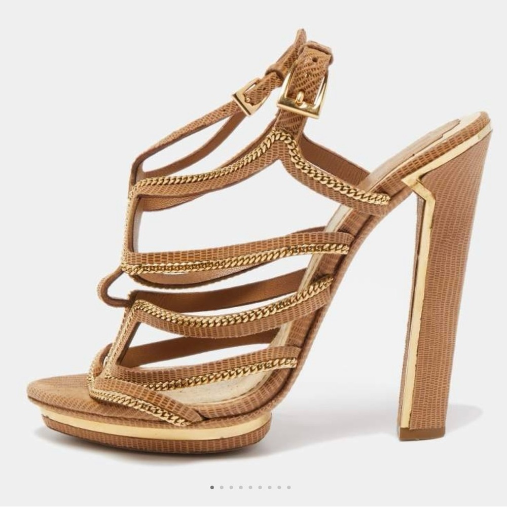 Dior Brown Lizard Embossed Suede Chain
Detail Ankle Strap Sandals
